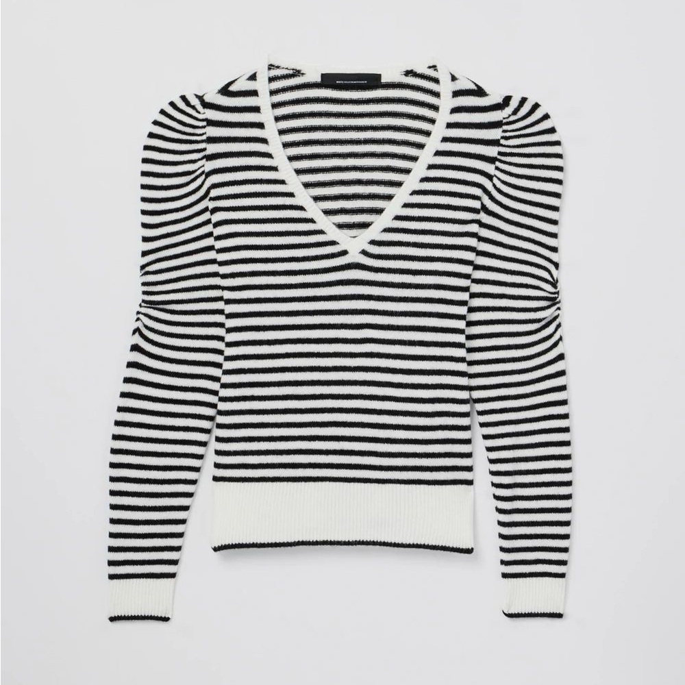 White House Black Market Black and White V-Neck Sweater